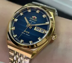 Orient 3 Estrelas Automático Heritage Dourado YN6GG014 azul - imagem 4