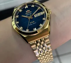 Orient 3 Estrelas Automático Heritage Dourado YN6GG014 azul - imagem 5