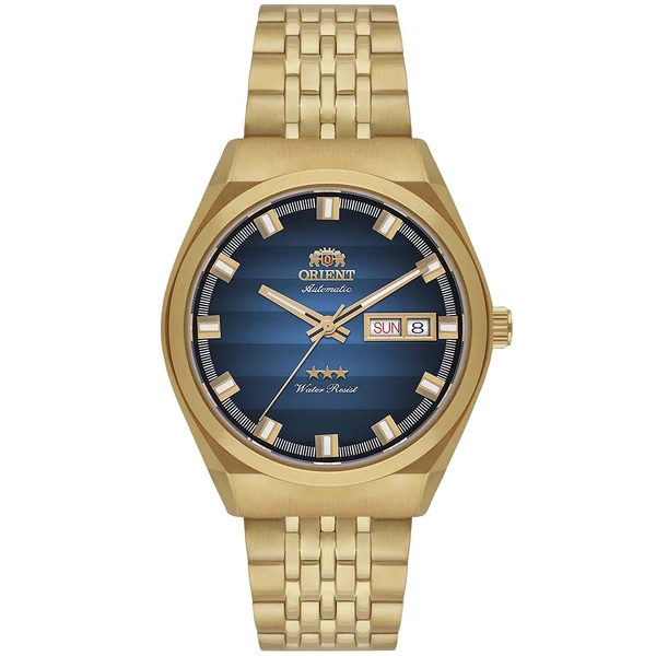 Orient 3 Estrelas Automático Heritage Dourado YN6GG014 azul