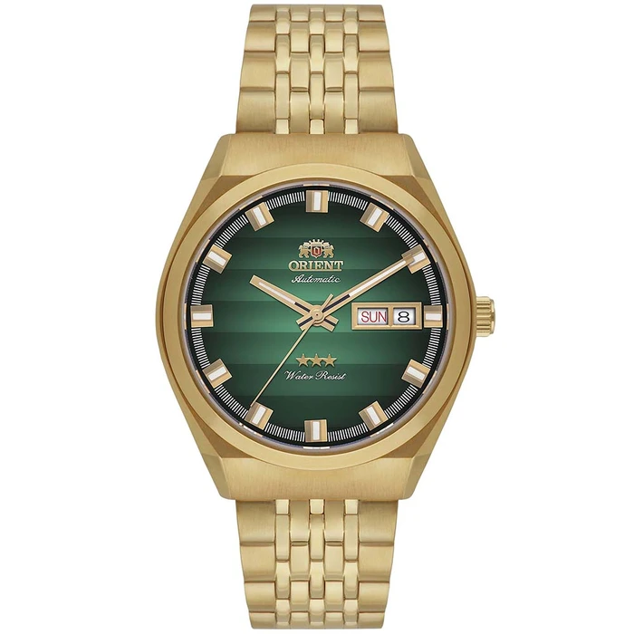 Orient 3 Estrelas Automático Heritage Dourado YN6GG014 verde