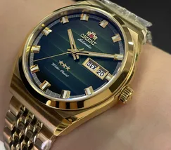 Orient 3 Estrelas Automático Heritage Dourado YN6GG014 verde - imagem 4