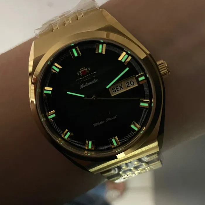 Orient 3 Estrelas Automático Heritage Dourado YN6GG014 verde