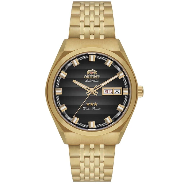 Orient 3 Estrelas Automático Heritage Dourado YN6GG014 Preto
