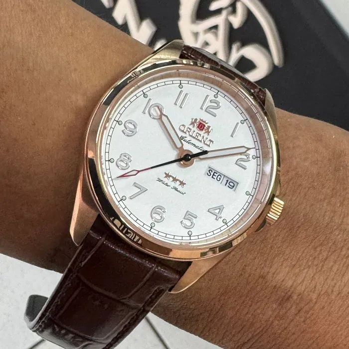 Orient 3 Estrelas Automático Elegance Rose Gold YN6RC006 Branco