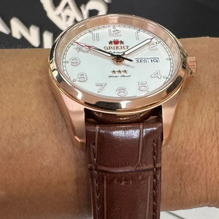 Orient 3 Estrelas Automático Elegance Rose Gold YN6RC006 Branco