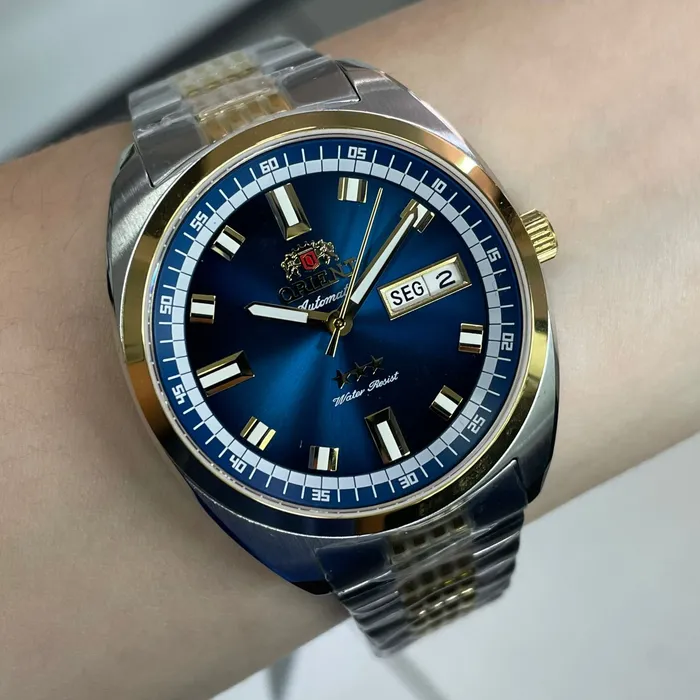 Orient 3 Estrelas Automático Heritage Dourado YN6TT004 Azul