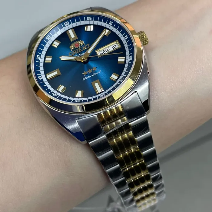 Orient 3 Estrelas Automático Heritage Dourado YN6TT004 Azul