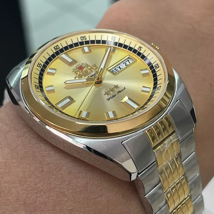 Orient 3 Estrelas Automático Heritage Dourado YN6TT004 Azul