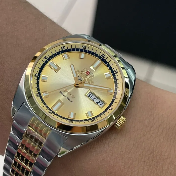 Orient 3 Estrelas Automático Heritage Dourado YN6TT004 Azul