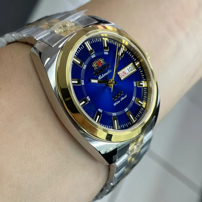 Orient 3 Estrelas Automático Heritage Dourado YN6TT005 Azul