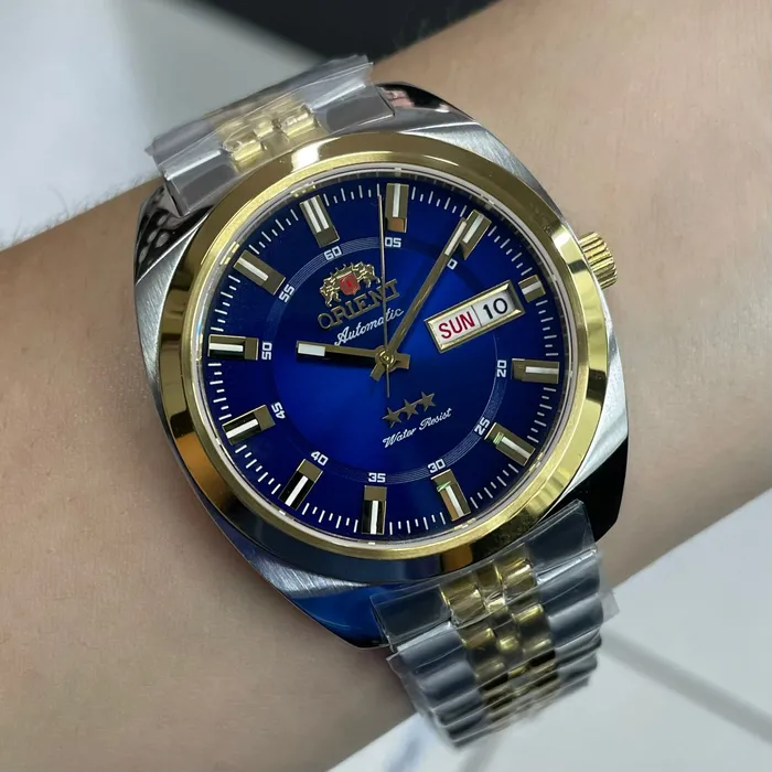 Orient 3 Estrelas Automático Heritage Dourado YN6TT005 Azul