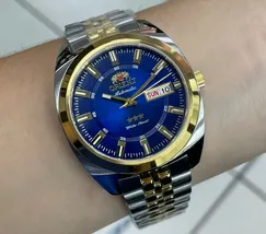 Orient 3 Estrelas Automático Heritage Dourado YN6TT005 Azul - imagem 6