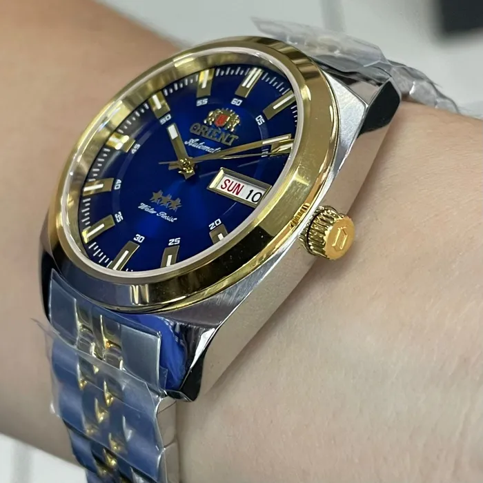 Orient 3 Estrelas Automático Heritage Dourado YN6TT005 Azul