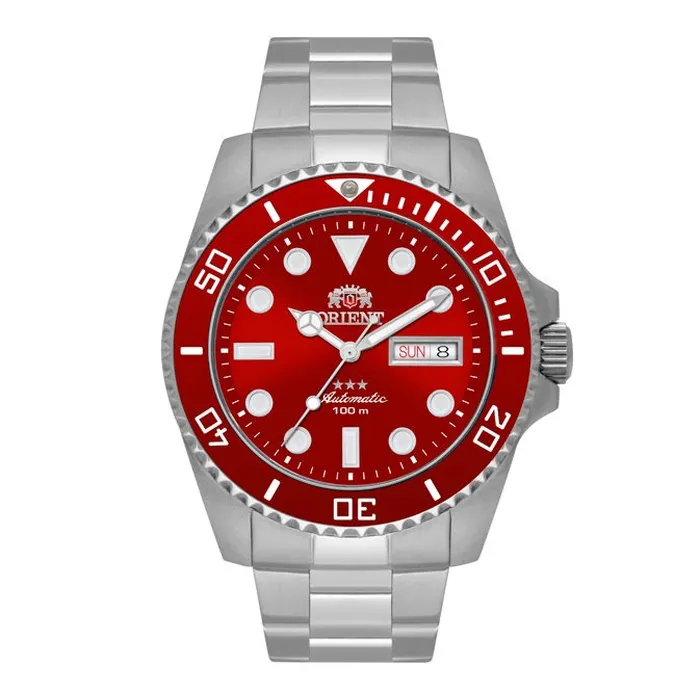 Relógio Orient 3 Estrelas Automático NH3SS009 Vermelho 42mm | Taniguchi Relógios
