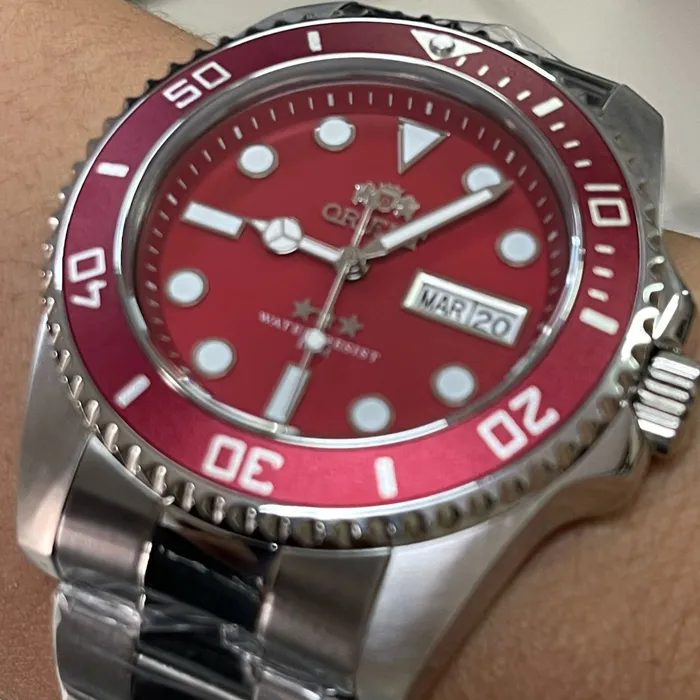 Relógio Orient 3 Estrelas Automático NH3SS009 Vermelho 42mm | Taniguchi Relógios