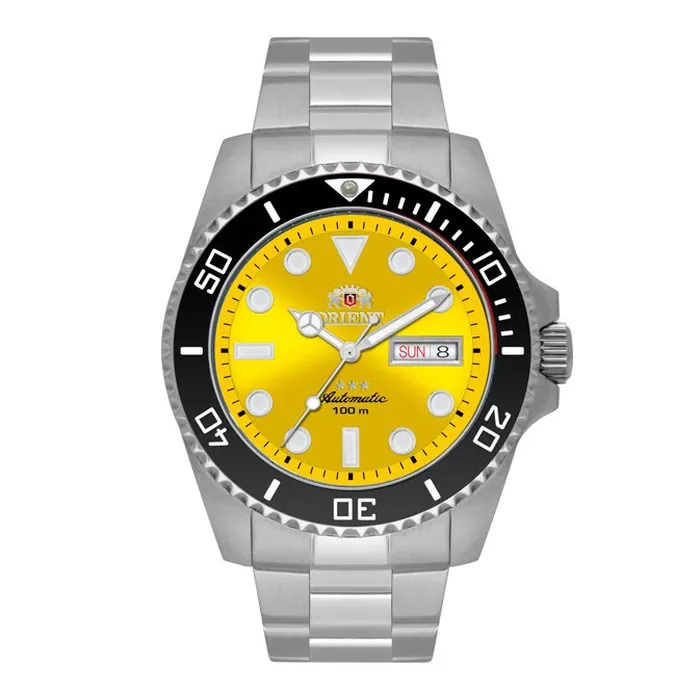 Relógio Orient 3 Estrelas Automático NH3SS011 Amarelo 42mm | Taniguchi Relógios