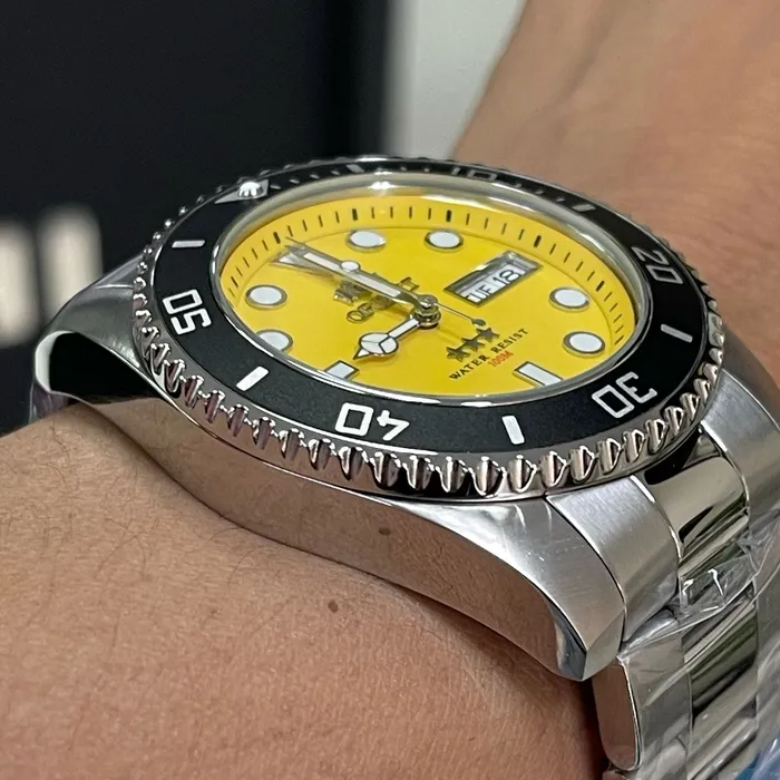 Relógio Orient 3 Estrelas Automático NH3SS011 Amarelo 42mm | Taniguchi Relógios