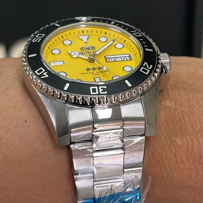 Relógio Orient 3 Estrelas Automático NH3SS011 Amarelo 42mm | Taniguchi Relógios