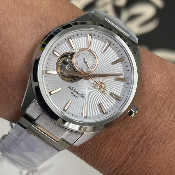Orient Classico Automático Misto Open heart NH3MM005 Branco
