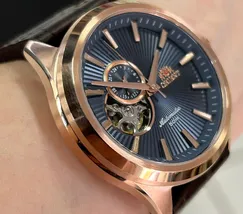 Orient Classico Automático Rose gold Open heart NH3RC001 Azul - imagem 4