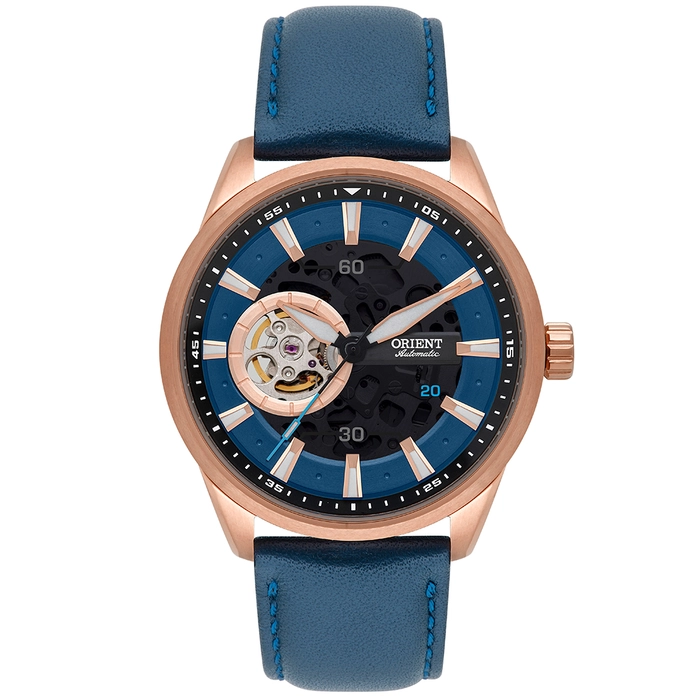 Orient Classico Automático Rose gold Esqueleto NH7RC002 Azul