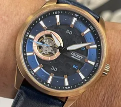 Orient Classico Automático Rose gold Esqueleto NH7RC002 Azul - imagem 1