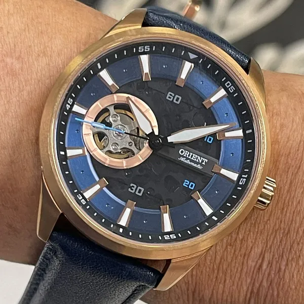 Orient Classico Automático Rose gold Esqueleto NH7RC002 Azul
