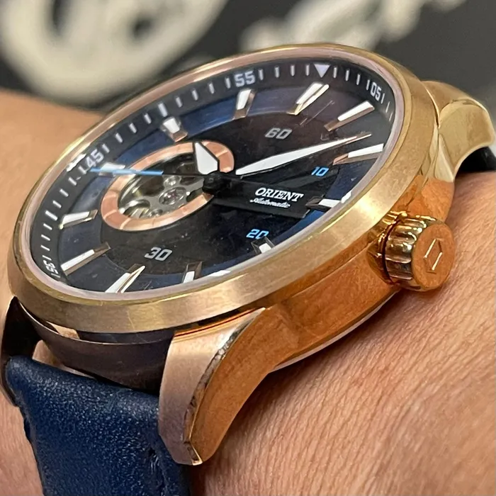Orient Classico Automático Rose gold Esqueleto NH7RC002 Azul