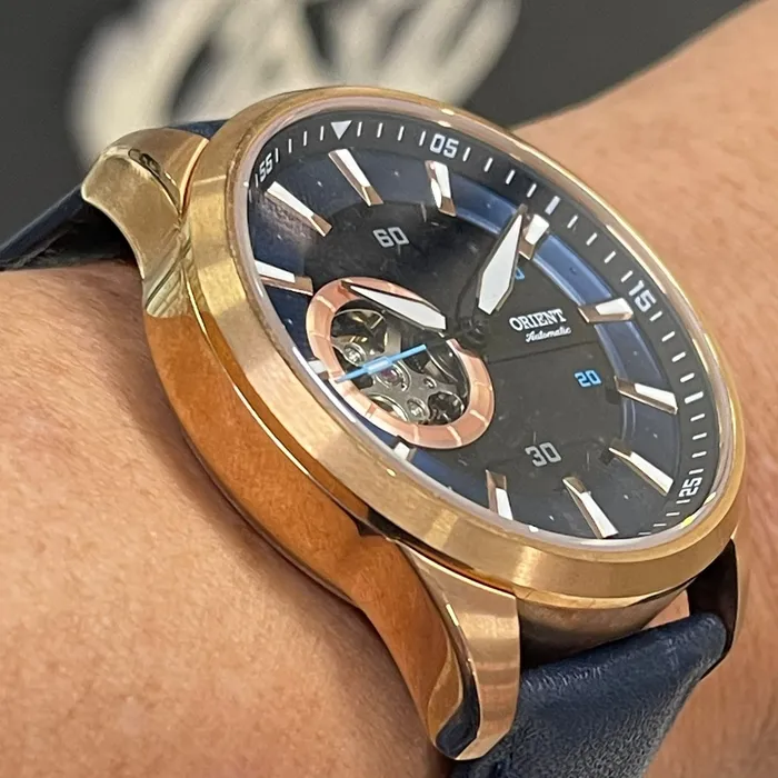 Orient Classico Automático Rose gold Esqueleto NH7RC002 Azul
