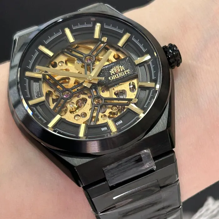 Orient Classico Automático Esqueleto IP Black NH7YY007 Dourado