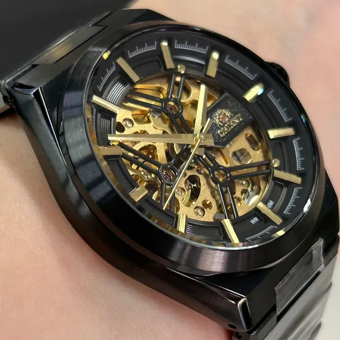 Orient Classico Automático Esqueleto IP Black NH7YY007 Dourado