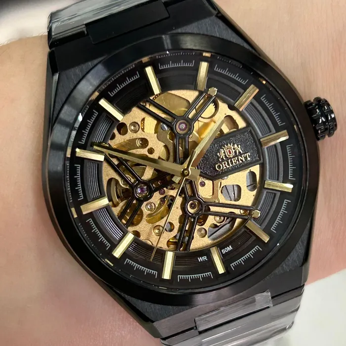 Orient Classico Automático Esqueleto IP Black NH7YY007 Dourado