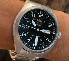 Orient 3 EStrelas Automático Classico Militar F49ss020 preto - imagem 1