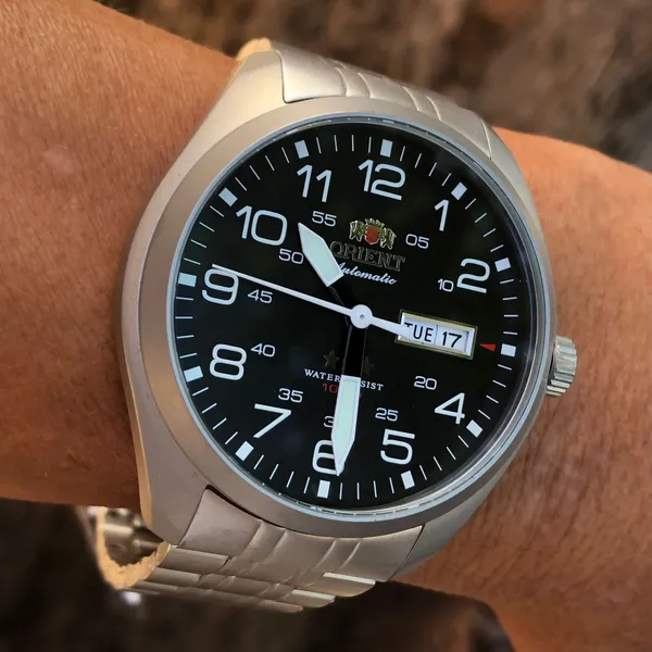 Orient 3 EStrelas Automático Classico Militar F49ss020 preto