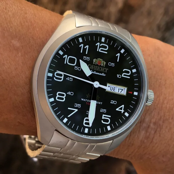 Orient 3 EStrelas Automático Classico Militar F49ss020 preto