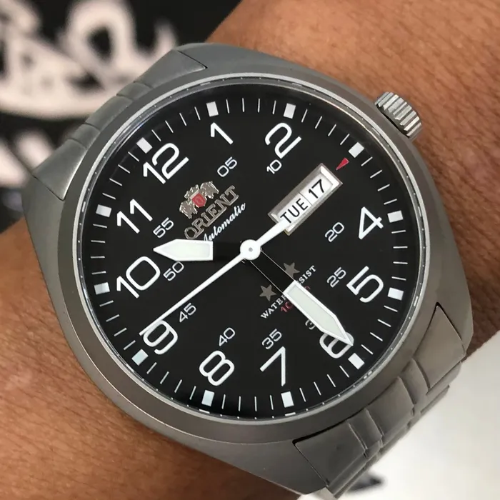 Orient 3 EStrelas Automático Classico Militar F49ss020 preto