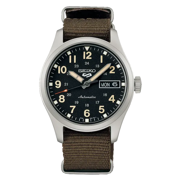 Seiko 5 Sports Automático Field Series Reduce SRPJ85 preto NATO