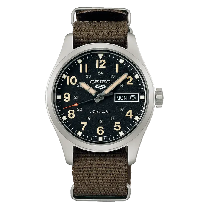 Seiko 5 Sports Automático Field Series Reduce SRPJ85 preto NATO