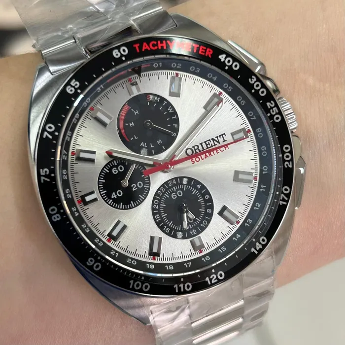 Relógio Orient Solartech Cronógrafo MBSSC298 Prata 42mm | Taniguchi Relógios