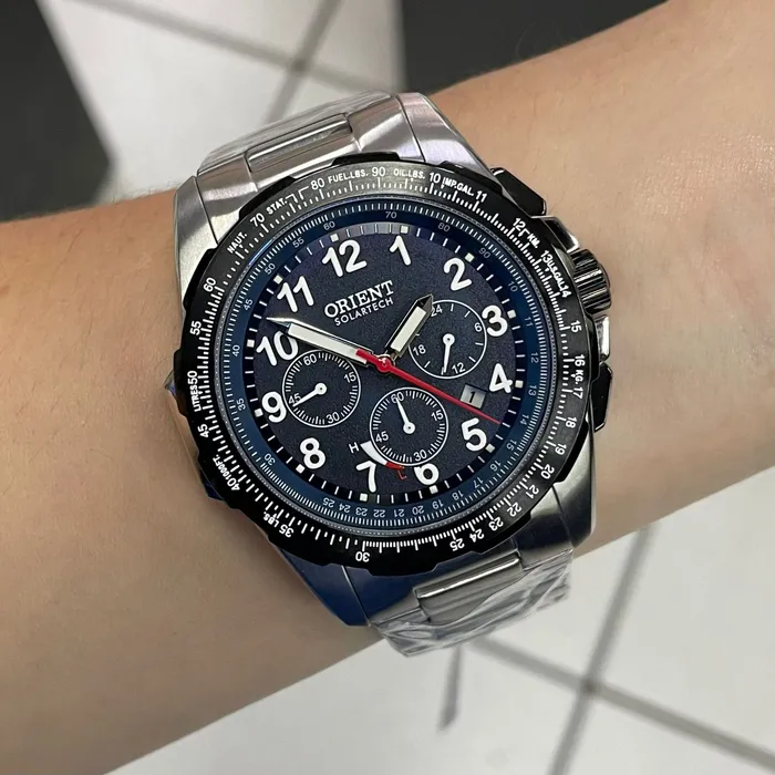 Relógio Orient Solartech Sports Pilot MBSSC289 D1SX Azul 44mm | Taniguchi Relógios