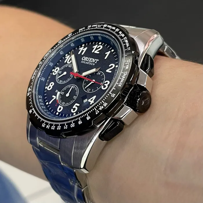 Relógio Orient Solartech Sports Pilot MBSSC289 D1SX Azul 44mm | Taniguchi Relógios