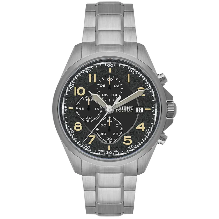 Relógio Orient SolarTech Cronógrafo MBSSC302 P2SX Dourado Safira Original | Taniguchi Relógios