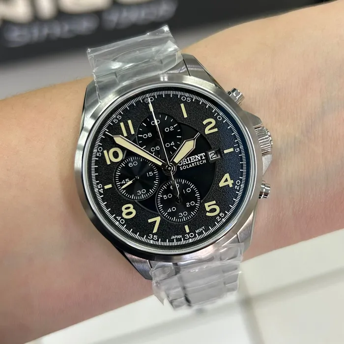 Relógio Orient SolarTech Cronógrafo MBSSC302 P2SX Dourado Safira Original | Taniguchi Relógios