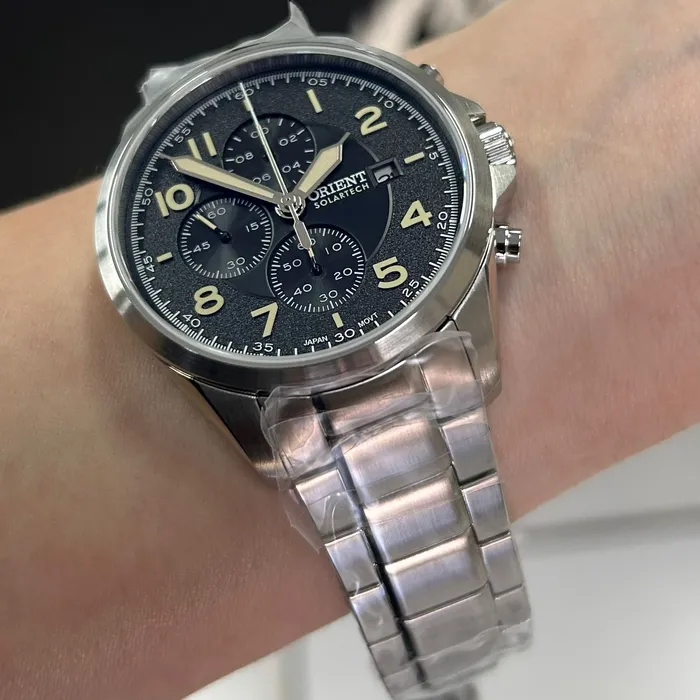 Relógio Orient SolarTech Cronógrafo MBSSC302 P2SX Dourado Safira Original | Taniguchi Relógios