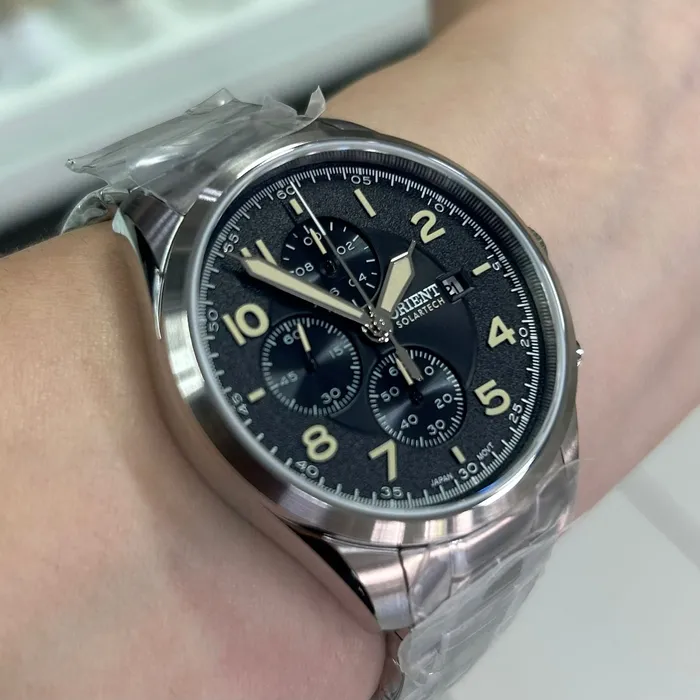 Relógio Orient SolarTech Cronógrafo MBSSC302 P2SX Dourado Safira Original | Taniguchi Relógios