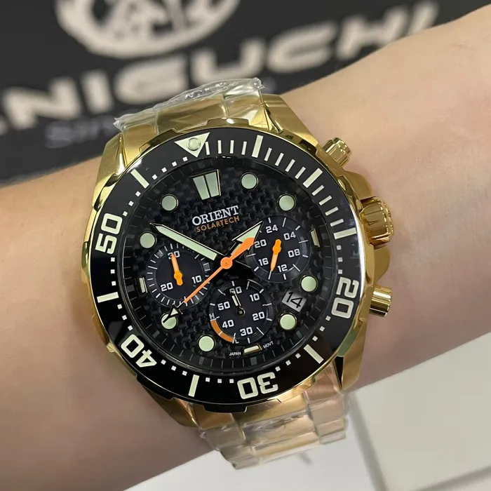 Orient Solartech Cronografo Sports Sea Dourado MGSSC057 preto