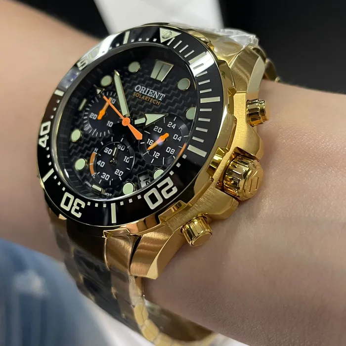 Orient Solartech Cronografo Sports Sea Dourado MGSSC057 preto