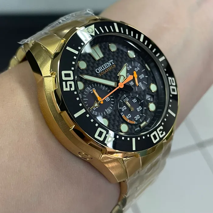 Orient Solartech Cronografo Sports Sea Dourado MGSSC057 preto