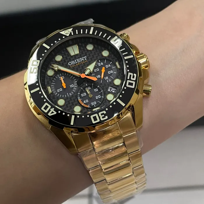 Orient Solartech Cronografo Sports Sea Dourado MGSSC057 preto
