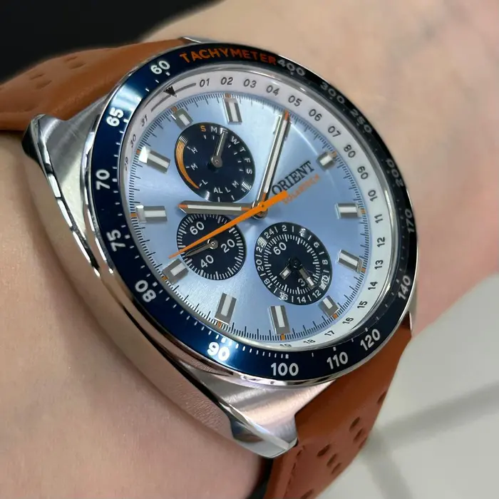 Orient Solartech Cronografo perpetual Calendar Edição Especial MBSCC070 A1MX Azul celeste